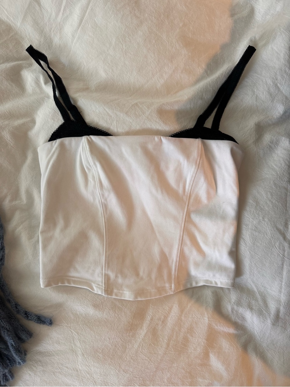 Garage White Crop Top with Black Straps